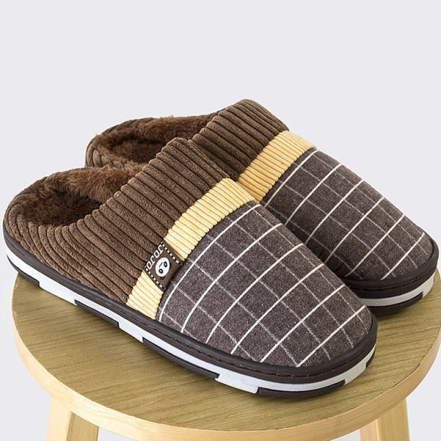 2020 Men Slippers New Warm  Men's Slippers Short Plush Flock Home Slippers for Men Hard-wearing Non-slip Sewing Soft Male Shoes