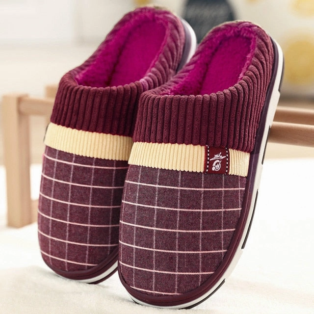 2020 Men Slippers New Warm  Men's Slippers Short Plush Flock Home Slippers for Men Hard-wearing Non-slip Sewing Soft Male Shoes