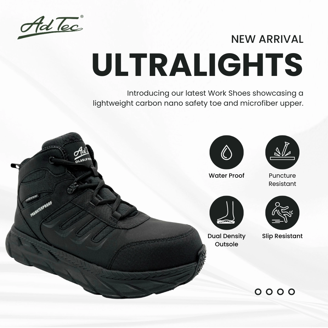 Low Waterproof Hiking Shoes 9258PR - ULTRALIGHT: MEN'S 6" WORK BOOT: BLACK [NANO SAFETY TOE, WP, PR, SRO]