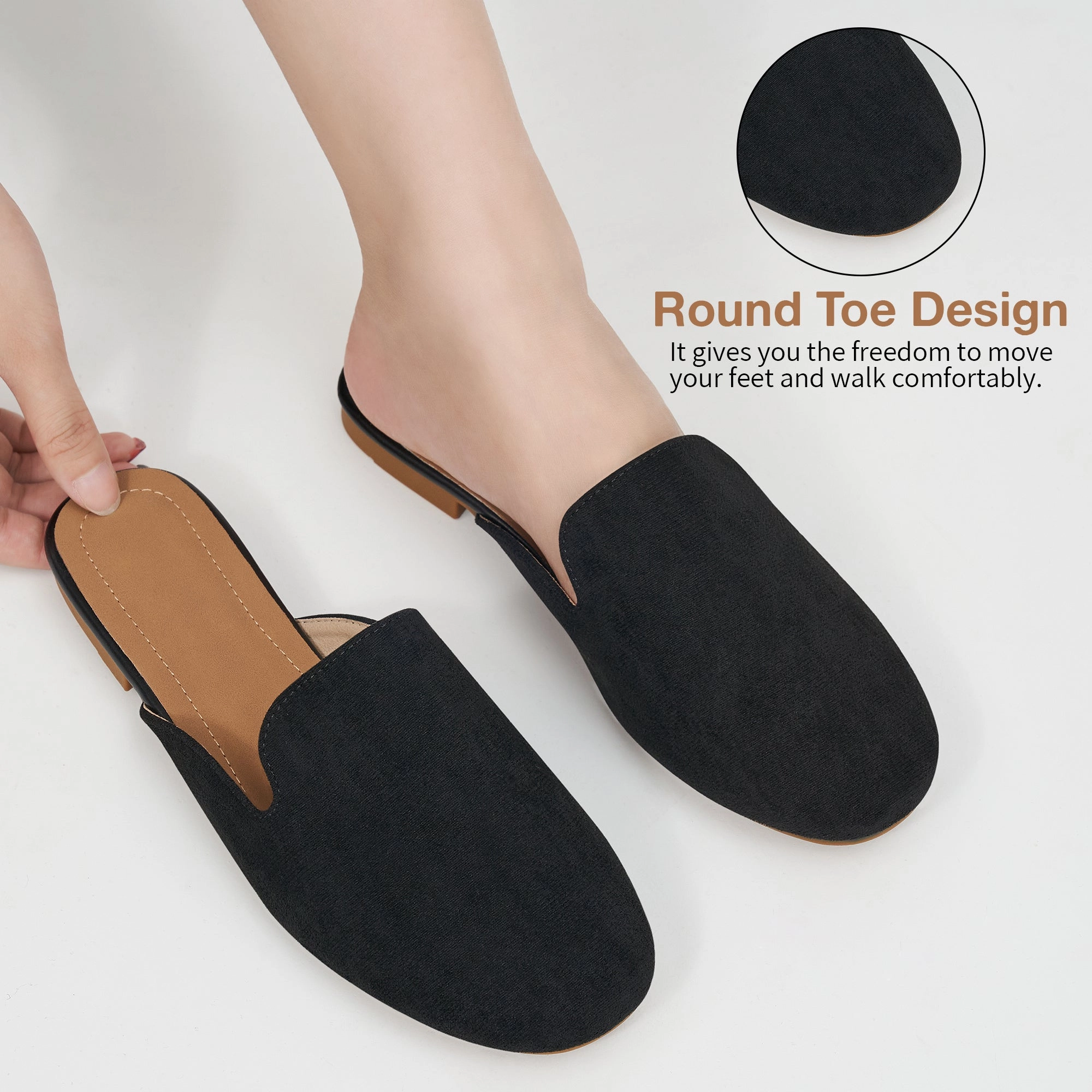 Ablanczoom Mules for Women Suede Clogs: Comfortable Slip On Women Flats Backless Slides Loafers Womens Mules Tourist Walking Shoes