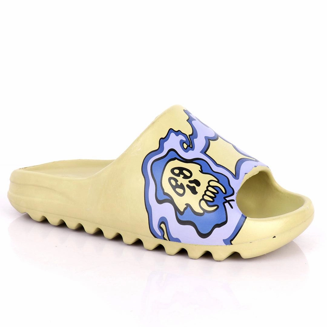 AD Yeezy Slides Blue Fiery Skullie design Kaws Rubber Light Weight Plantar Fasciitis Slippers