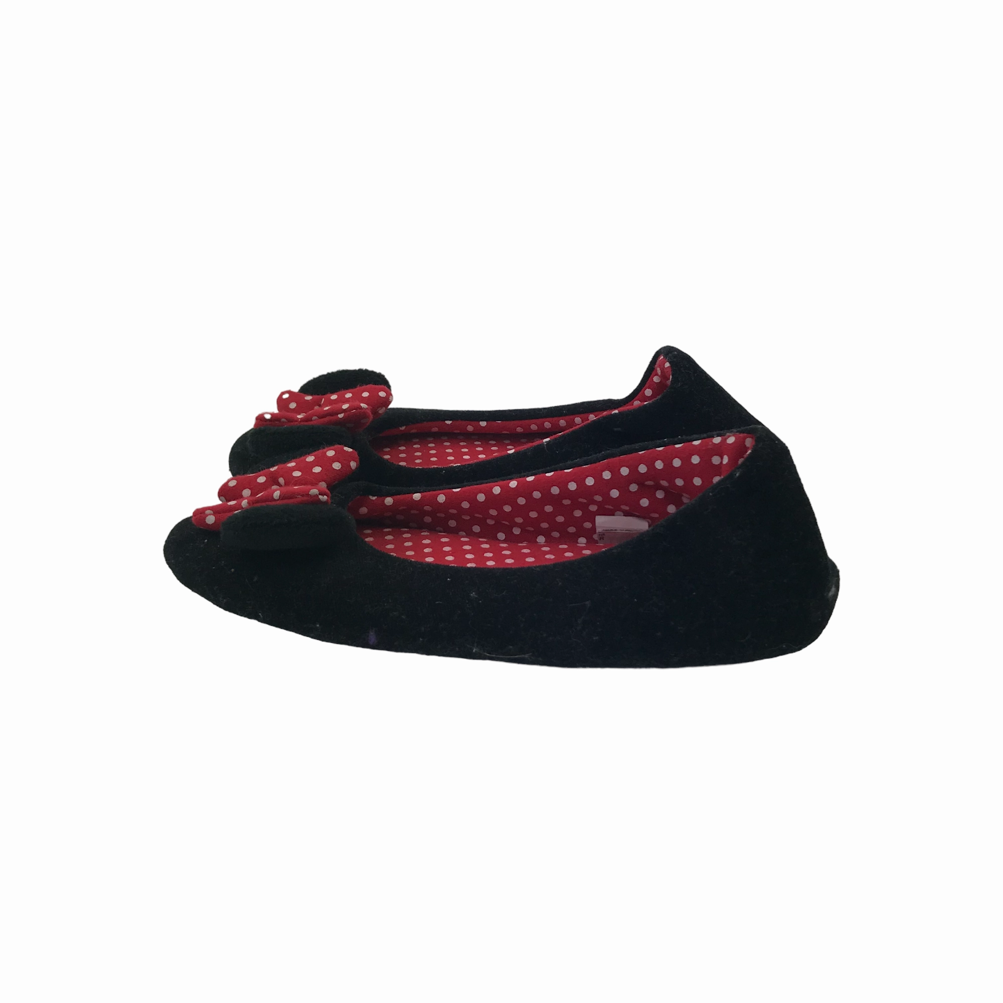 M&S Black Bowtie Minnie Mouse Slippers Shoe Size 2 Clogs Slides