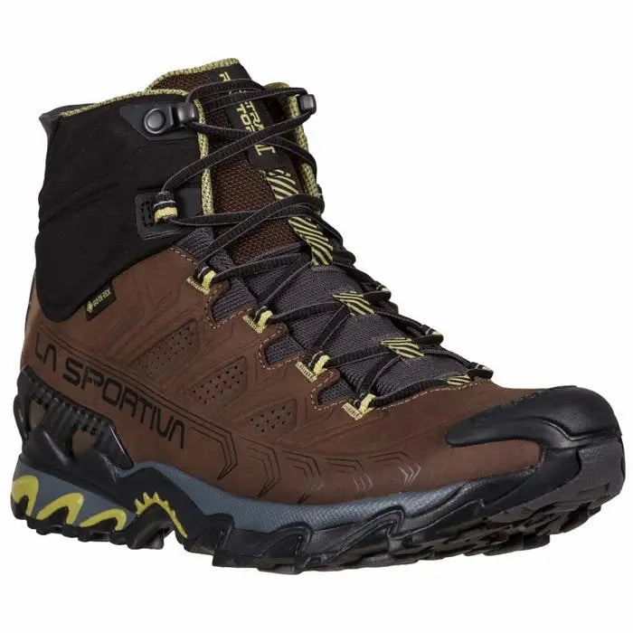 Waterproof Laceless Shoes La Sportiva Ultra Raptor II Leather GTX Mid Hiking Boot (Men's) Chocolate/Cedar - Wide