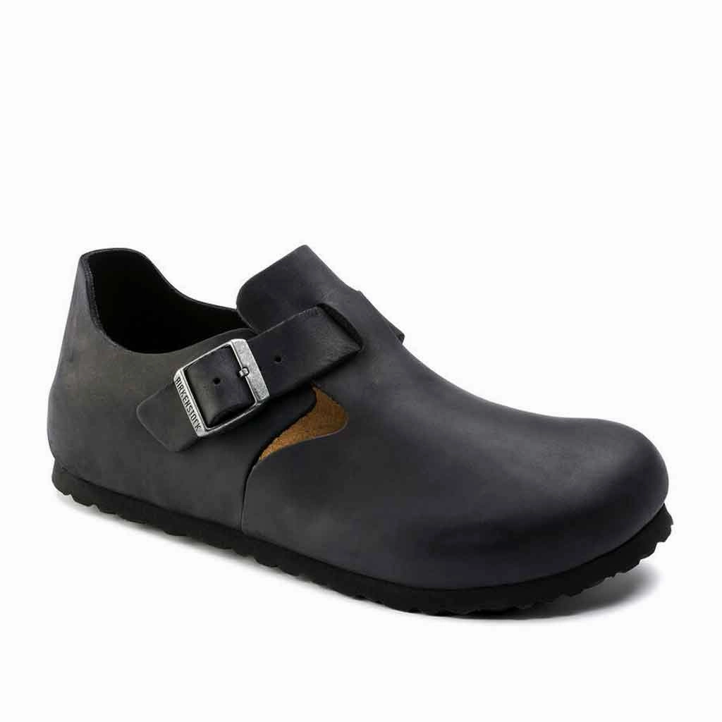 Stamp Street Fabio Flat Shoes Birkenstock London Clog for Women - Black Leather
