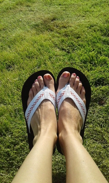 Cocomo Soul Women's Baseball Flip Flops  Rhinestone Fabric Sandals for Baseball Moms Flip Flops Water Park