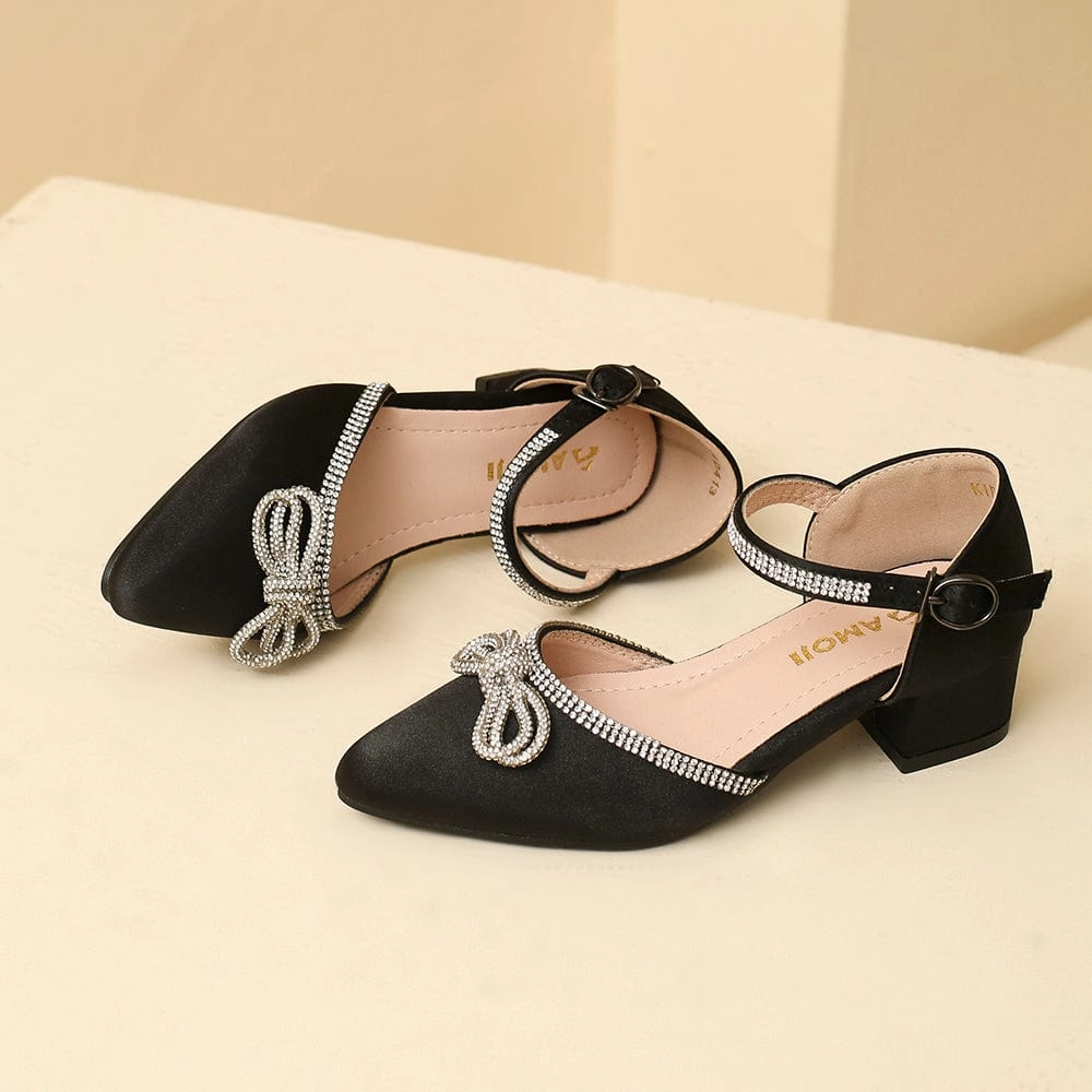 Sandals And Beaches Amoji Girls Dress Shoes Princess Closed Toe Chunky Kids High Heels Kid413