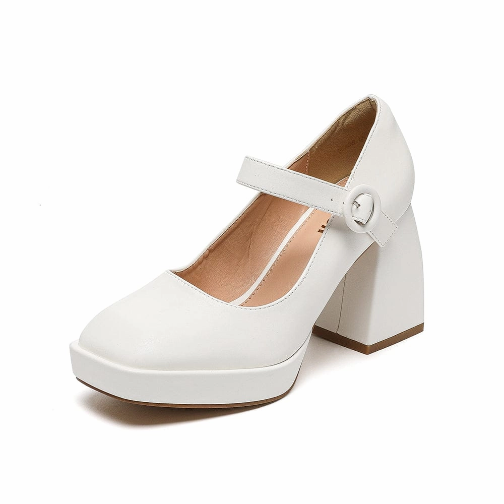 Amoji Women's 4 Inch Platform Heels Mary Janes Closed Square Toe High Chunky Heeled Pump Dressy Shoes for Wedding Party 306 Best Running Sandals