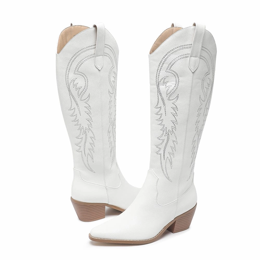 Boots Cost Amoji Women Western Cowboy Boots Cowgirl Knee High Boots Pointed Toe Pull On With Zipper FZ307