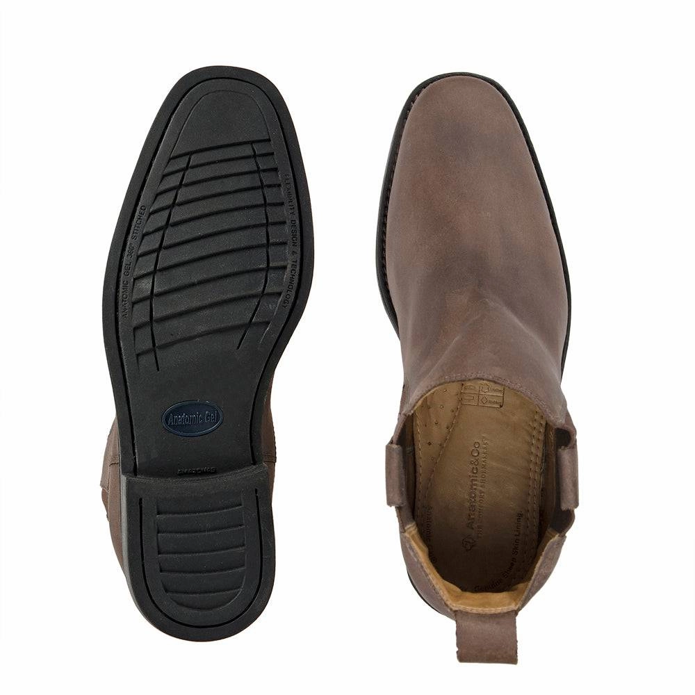 Anatomic Natal Mens Mustang Brown Leather Pull On Ankle Boots Tall Boots With Heel