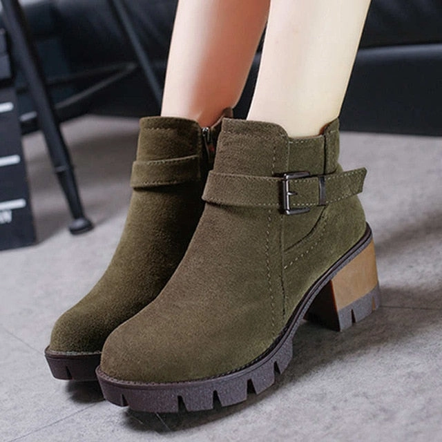 Ankle Buckle Suede Casual Platform Med Heels Shoes Balmain Boots