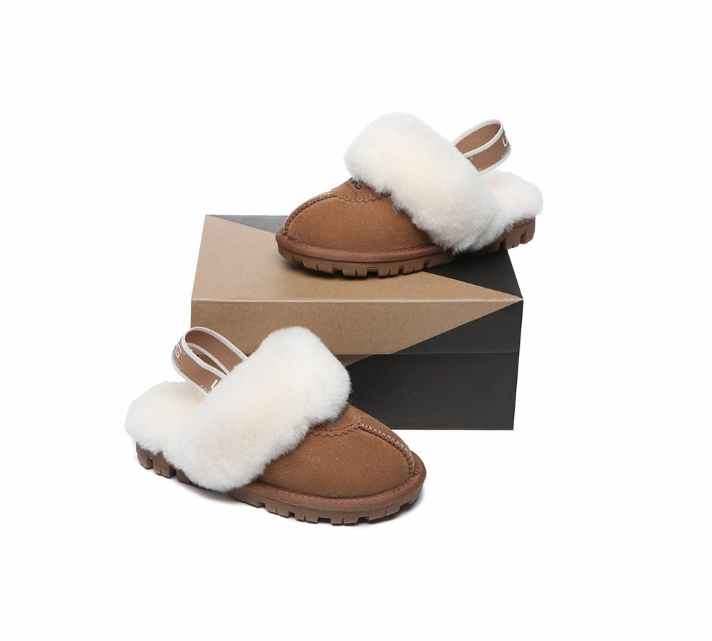 Pillow Slides AUSTRALIAN SHEPHERD UGG Kids Sheepskin Wool Slingback Slippers Waffle Plus