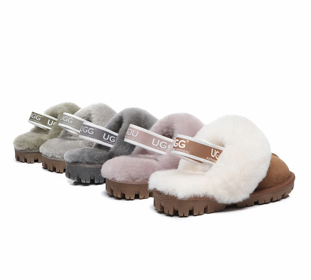 Sole Slippers AUSTRALIAN SHEPHERD UGG Kids Sheepskin Wool Slingback Slippers Waffle Plus
