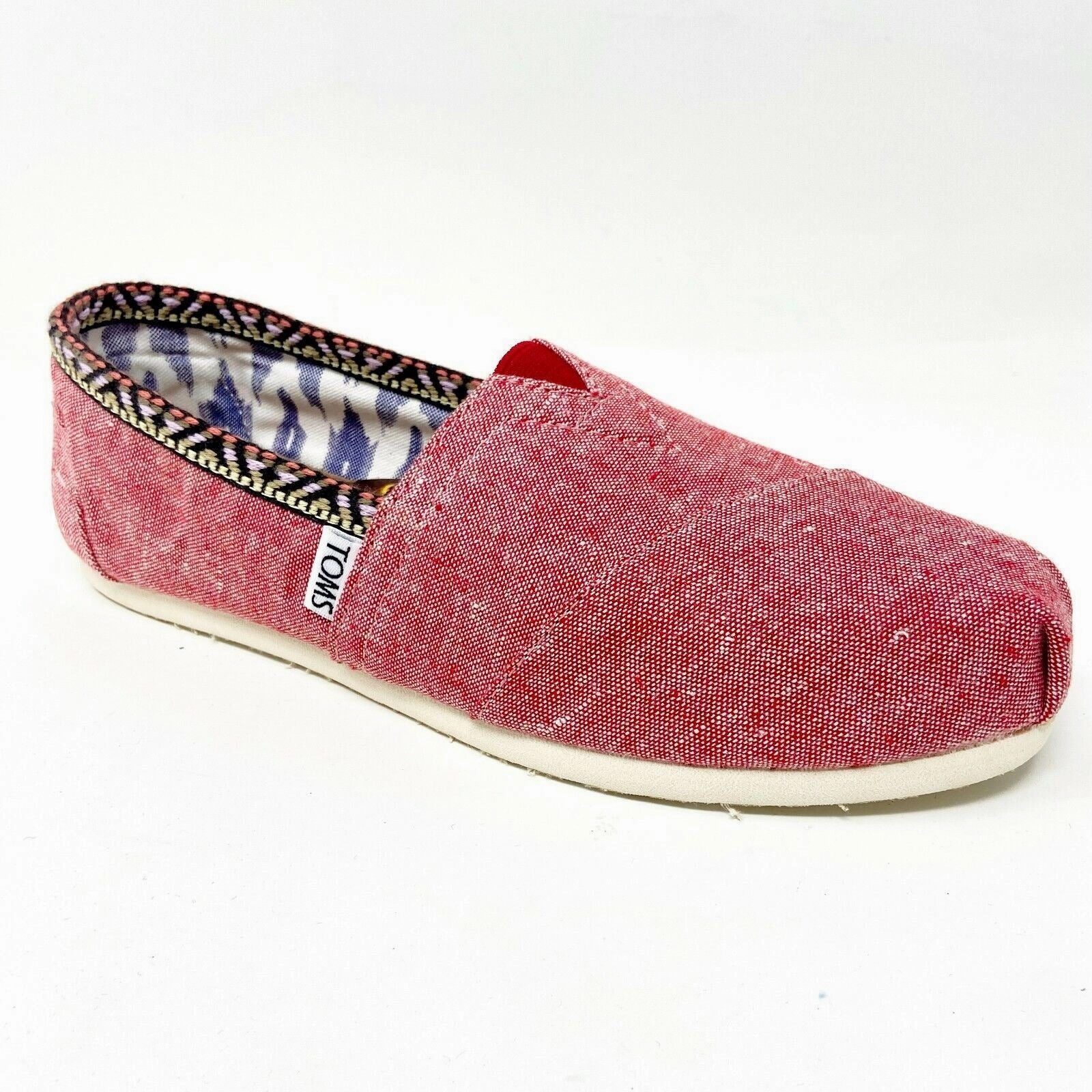 Non-marking Flat Sole Shoes Toms Classics Red Chambray Trim Womens Slip On Casual Canvas Flat Shoes
