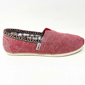Hill Flat Shoes Toms Classics Red Chambray Trim Womens Slip On Casual Canvas Flat Shoes
