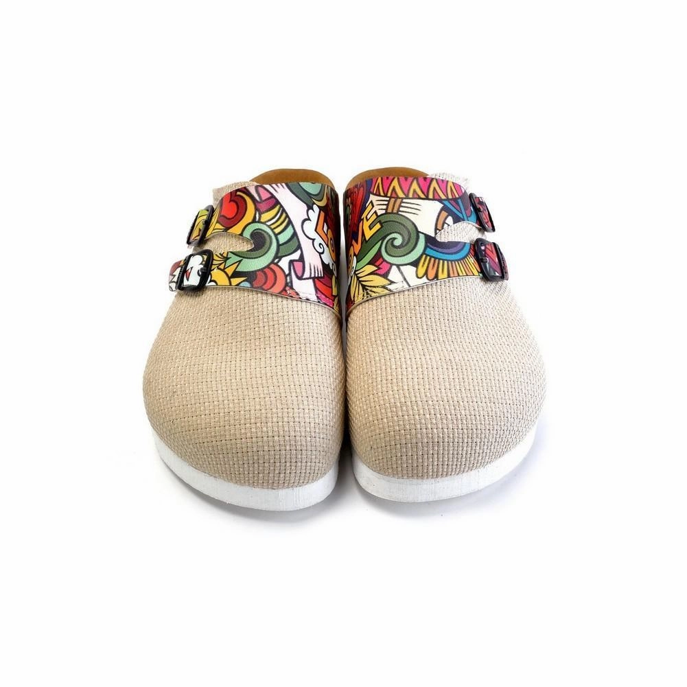 Shop High Heels Beige and Colored Mixed Love Written Patterned Clogs - CAL1801