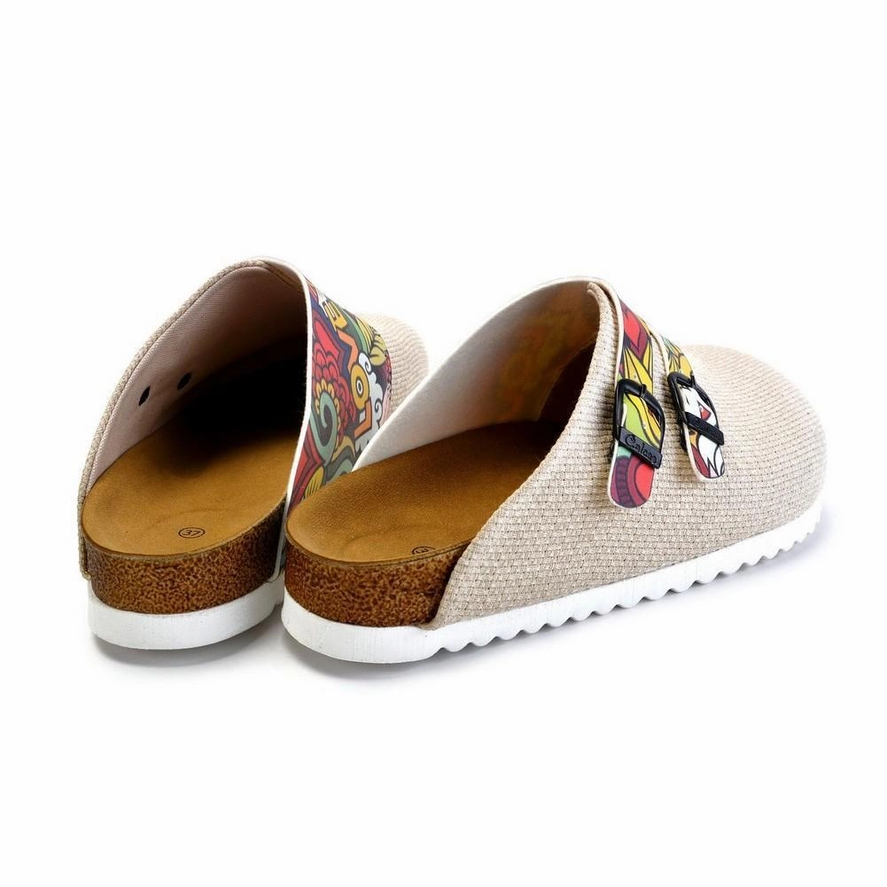 Sporty High Heels Beige and Colored Mixed Love Written Patterned Clogs - CAL1801