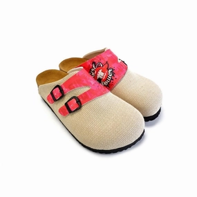 High Heels Toilet Beige, Pink Color and Girl Power Written Patterned Clogs - CAL1803