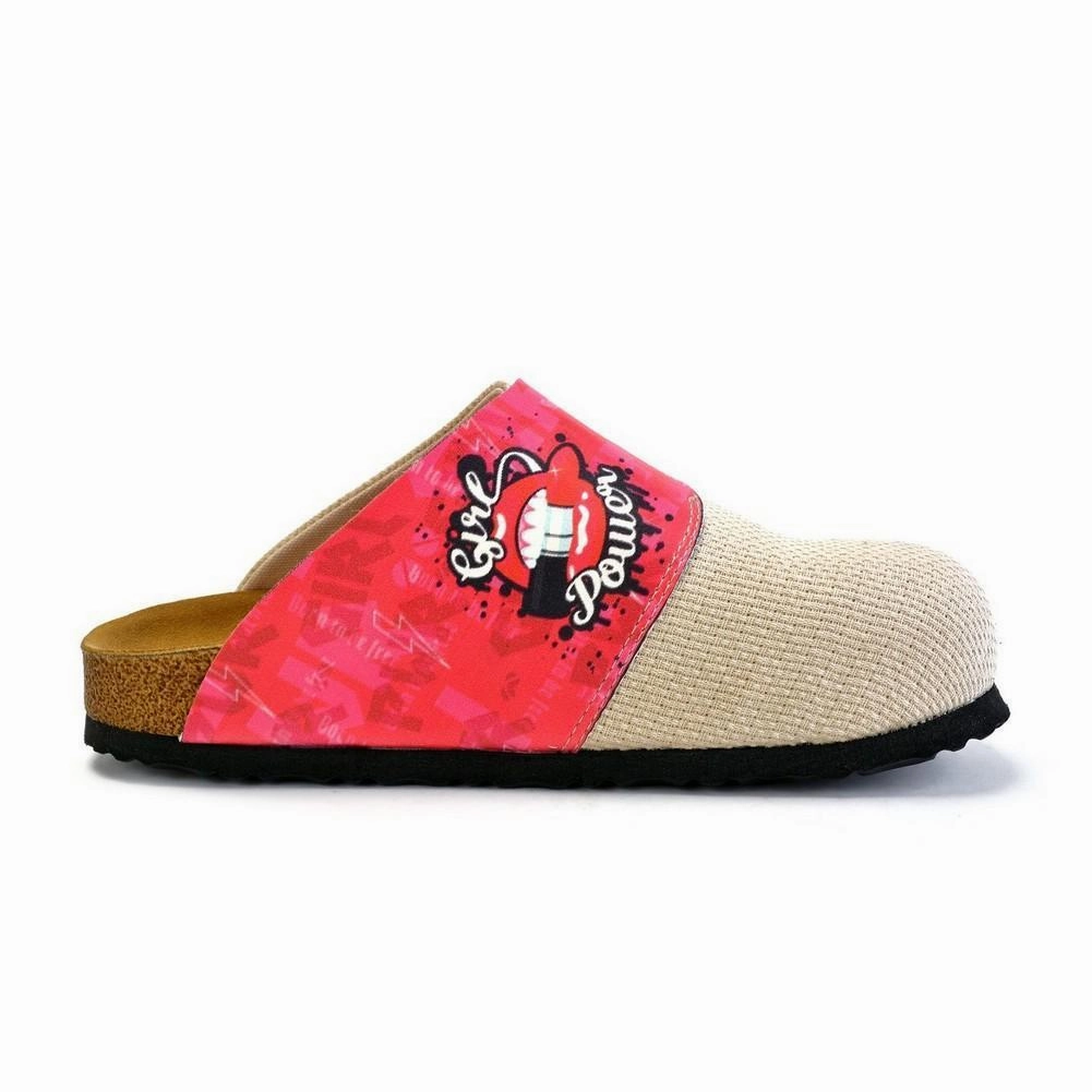 Beige, Pink Color and Girl Power Written Patterned Clogs - CAL1803 High Heel Booties Lace