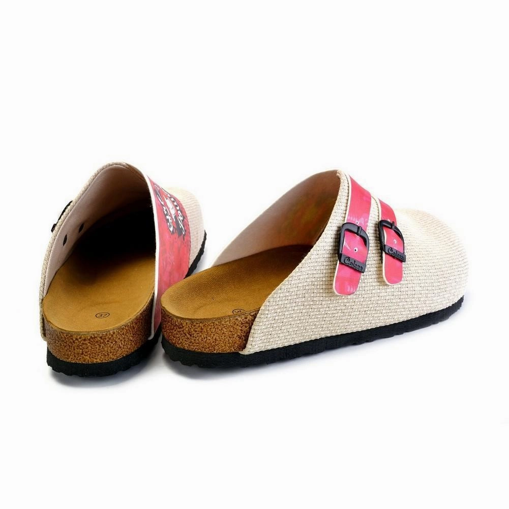 Beige, Pink Color and Girl Power Written Patterned Clogs - CAL1803 High Heels Flower