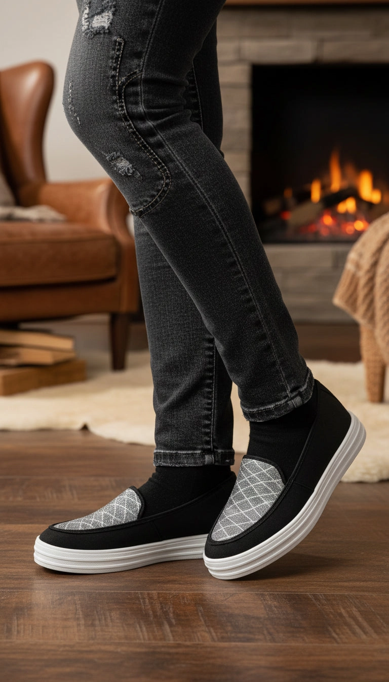 Black Canvas Slip Ons WN6197 Slip On Oxford