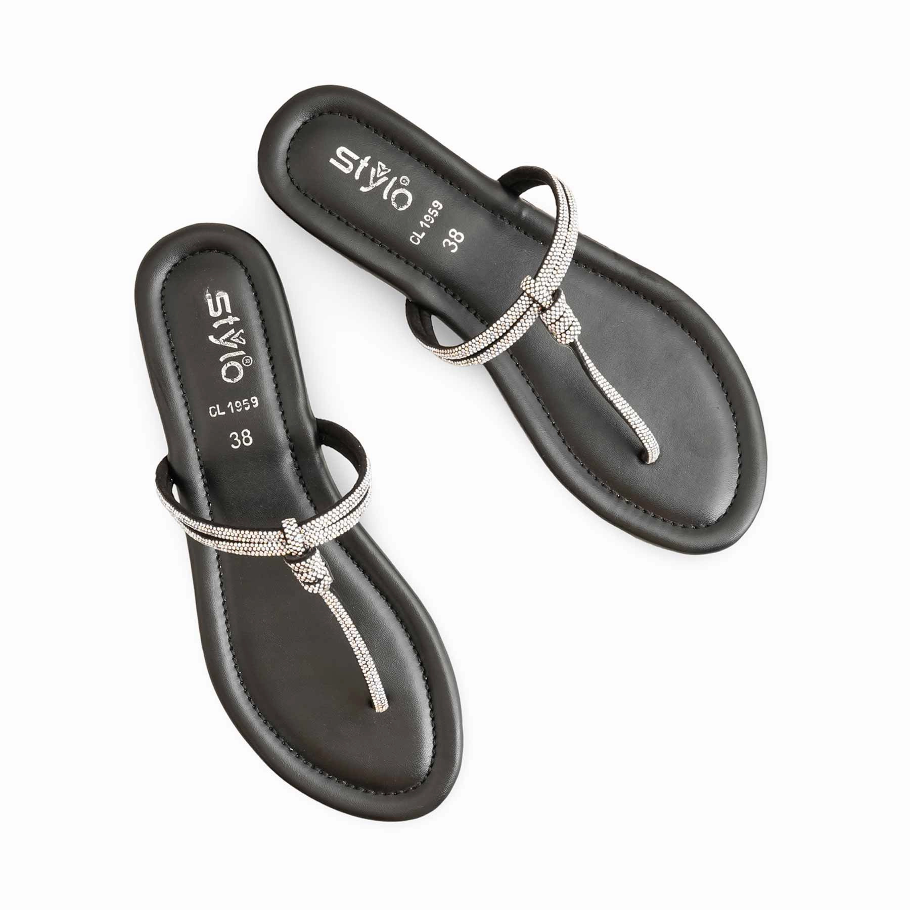 Black Casual Chappal For Women CL1959 Sexy Shoes Flats