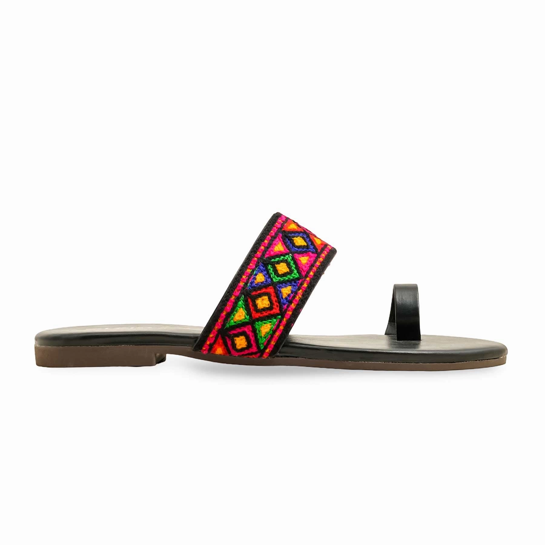 Flat Sequin Shoes Black Casual Chappal For Women CL2134