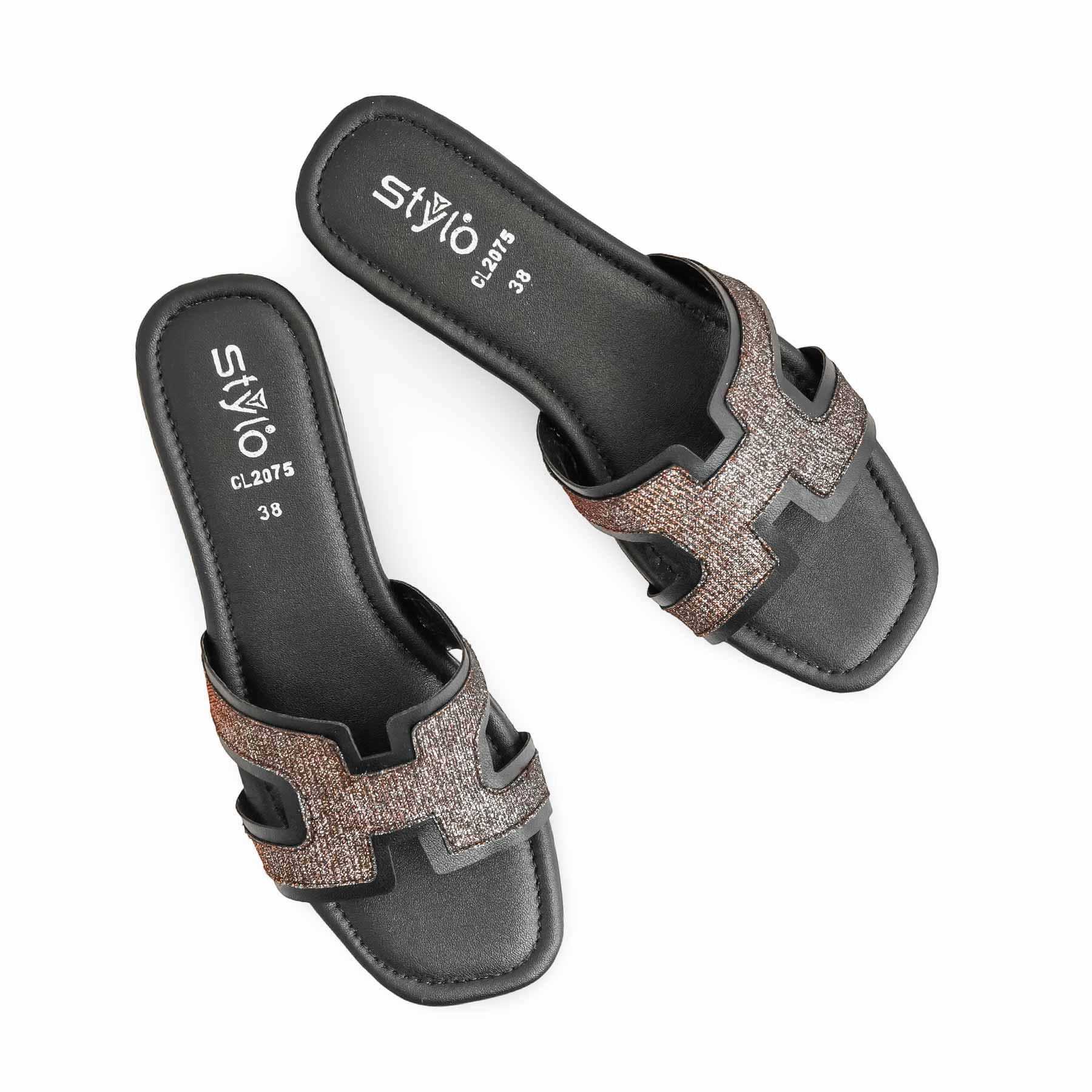 Shoes Flats Size 10 Black Casual Women Slipper CL2075