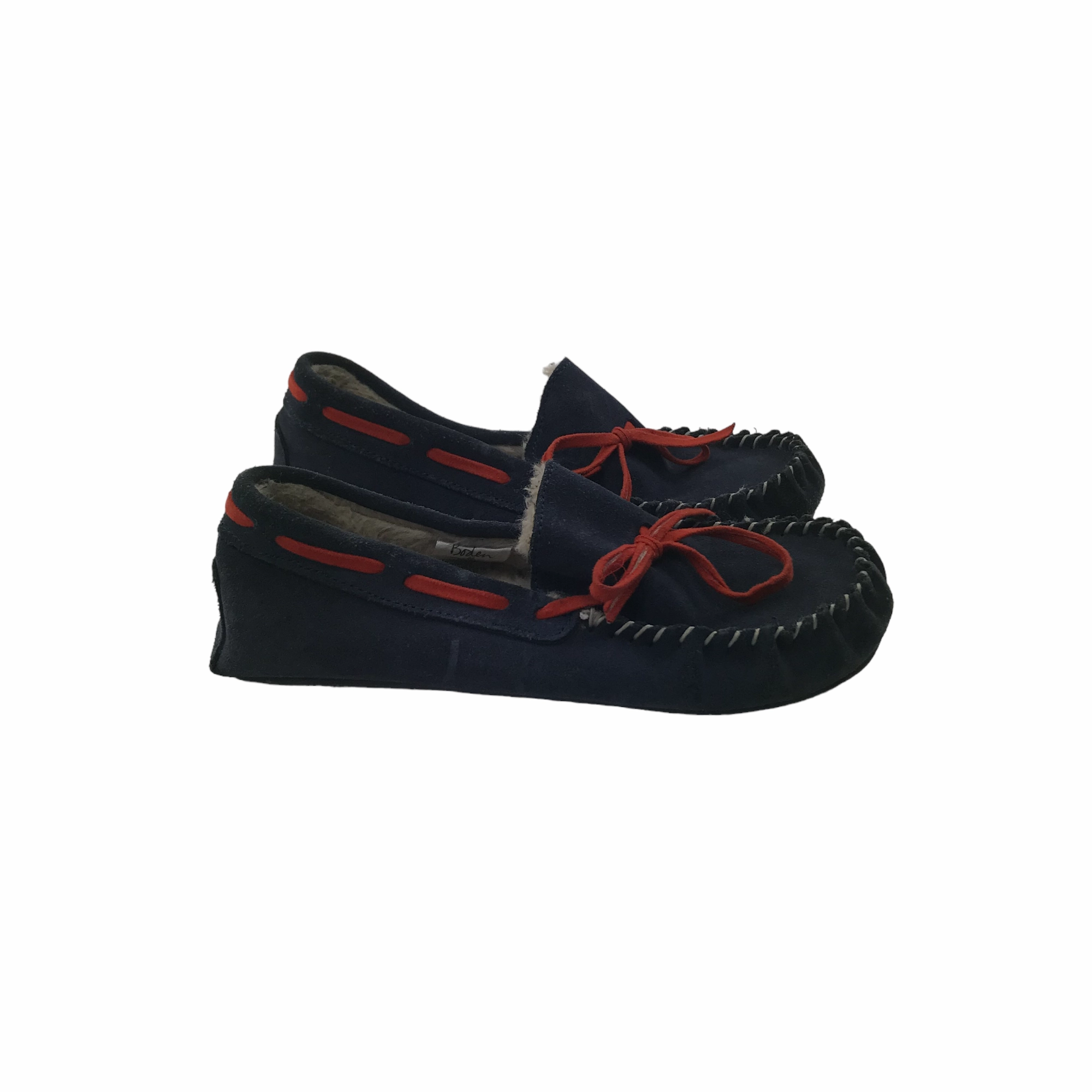 Boden Navy and Red Leather Loafer Slippers Shoe Size 13.5 jr Slippers With Moving Ears