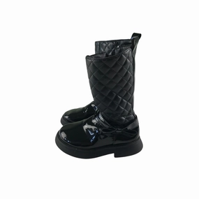 Boots shoe size 9 kids black glossy quilted faux leather calf height Ankle Winter Boots