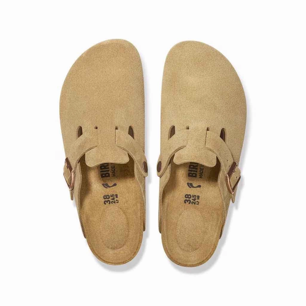 Boston Clog - Latte Suede Pearl Embellished Flat Shoes