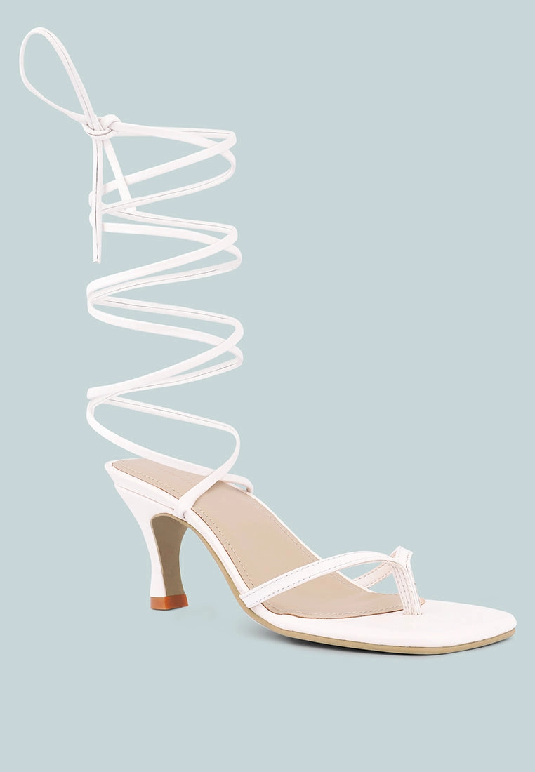 DORITA White Kitten Heel Lace Up Sandal Sandals With Arch Support