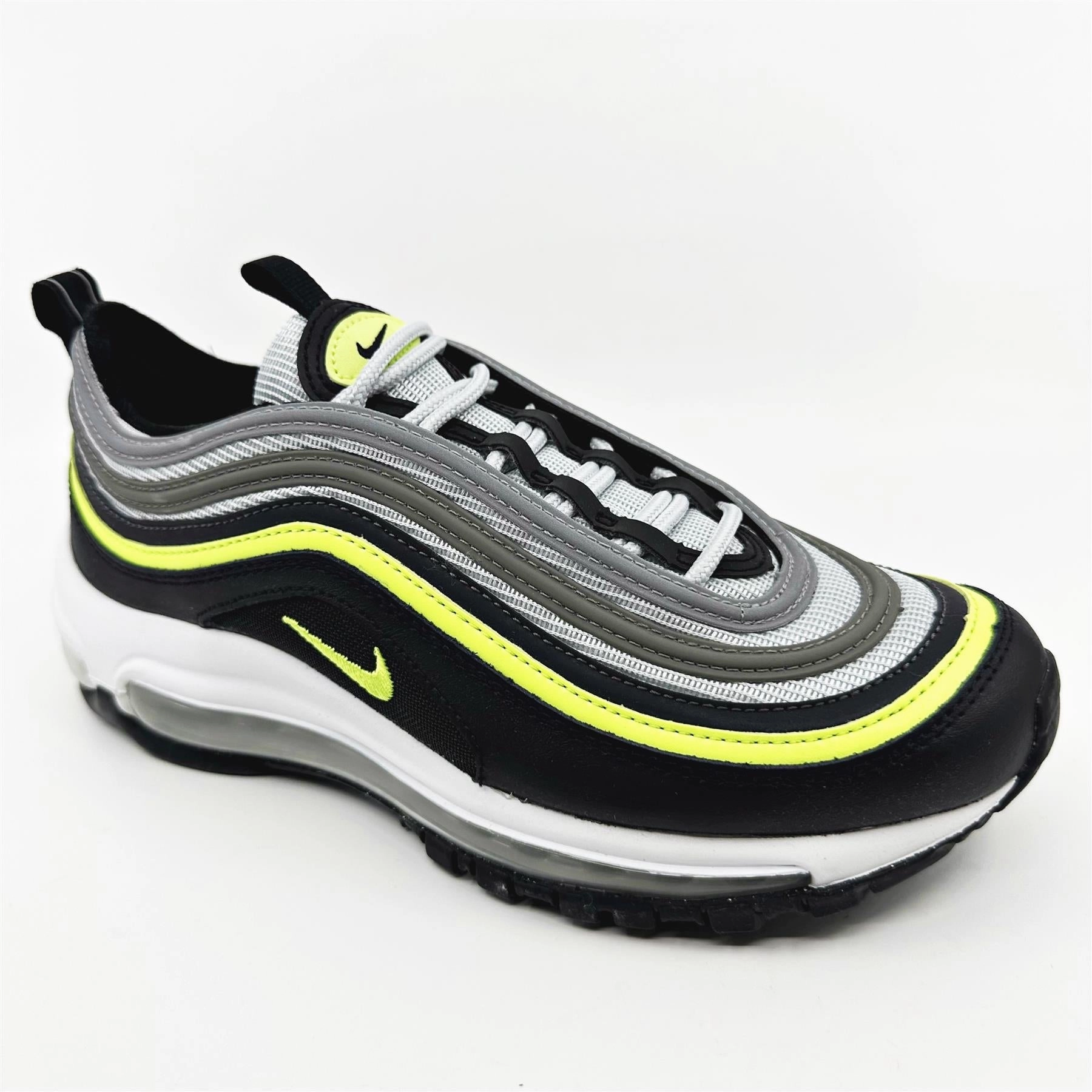 Nike Air Max 97 (GS) Pure Platinum Volt Black White Kids Size 5.5 Athletic Sneaker With Arch Support  Best Waterproof Walking