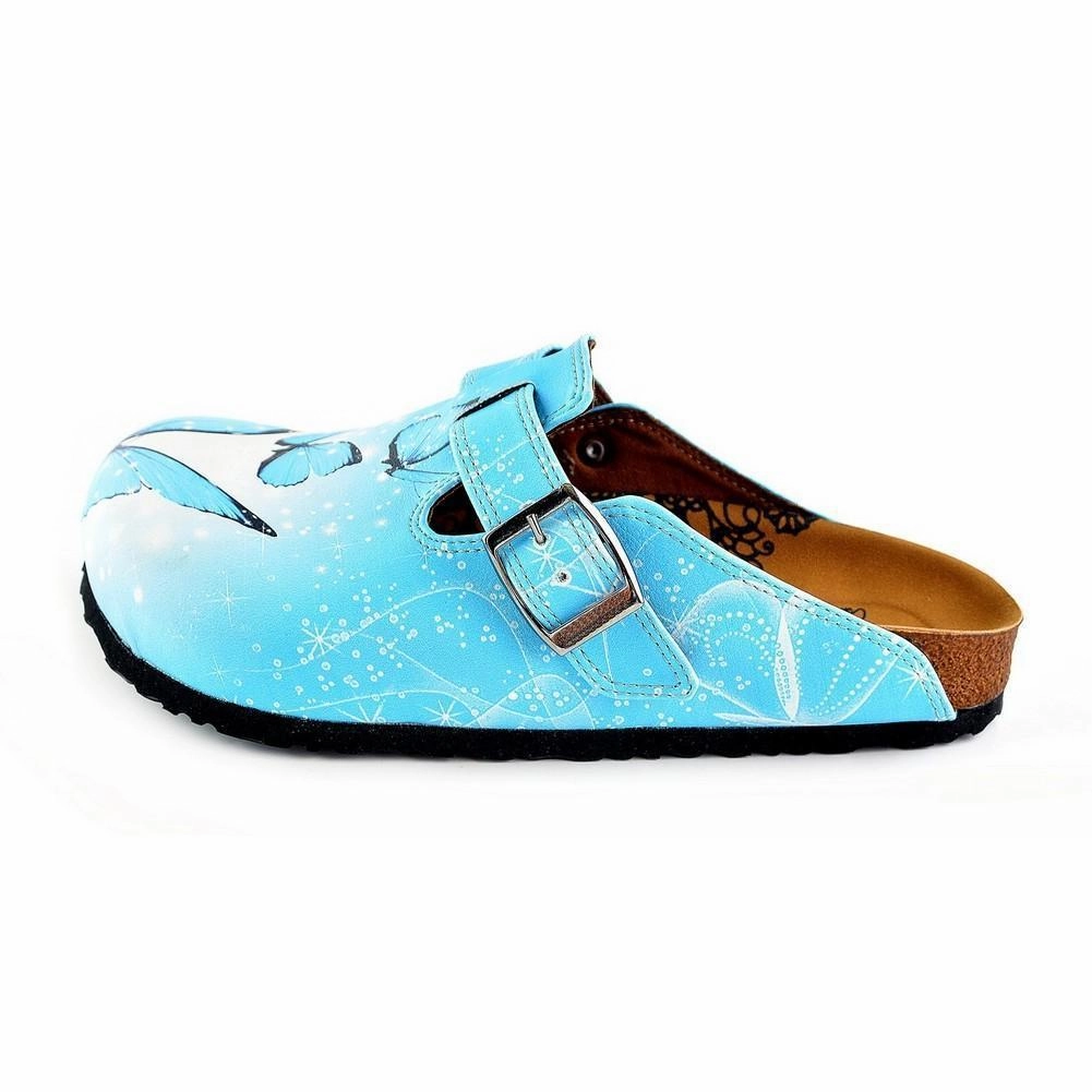 Expensive High Heels In The World Bright Blue Sky and Black Butterflied Patterned Clogs - WCAL361