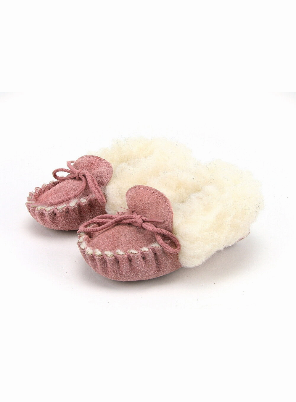British Made Pink Children's Moccasins with Collar Fur Lined Slippers