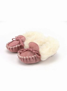 British Made Pink Children's Moccasins with Collar Toddler Robe And Slippers Set