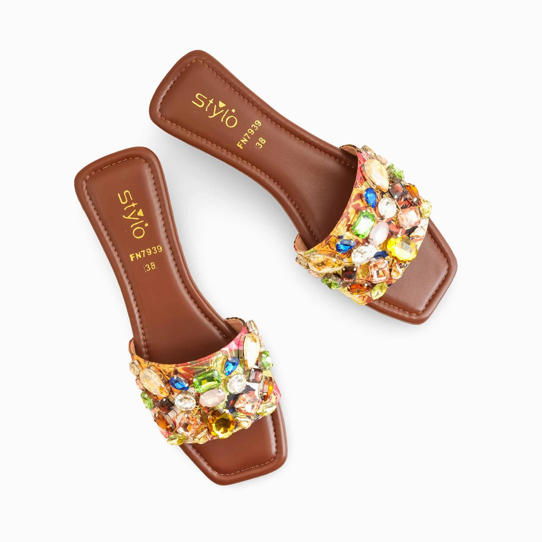 Criss Cross Shoes Flat Brown Fancy Women Slipper FN7939