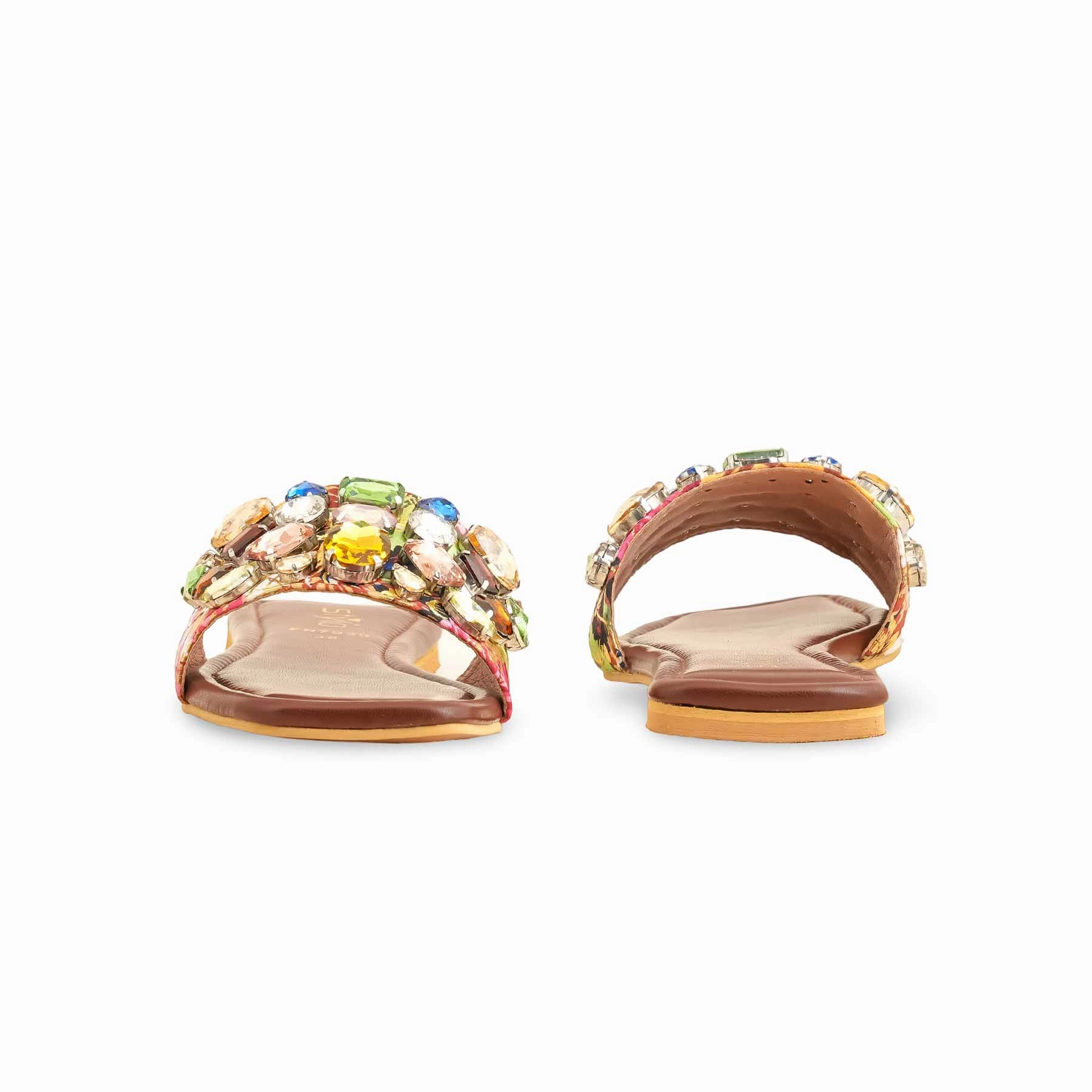 Flat Bed Shoes Brown Fancy Women Slipper FN7939