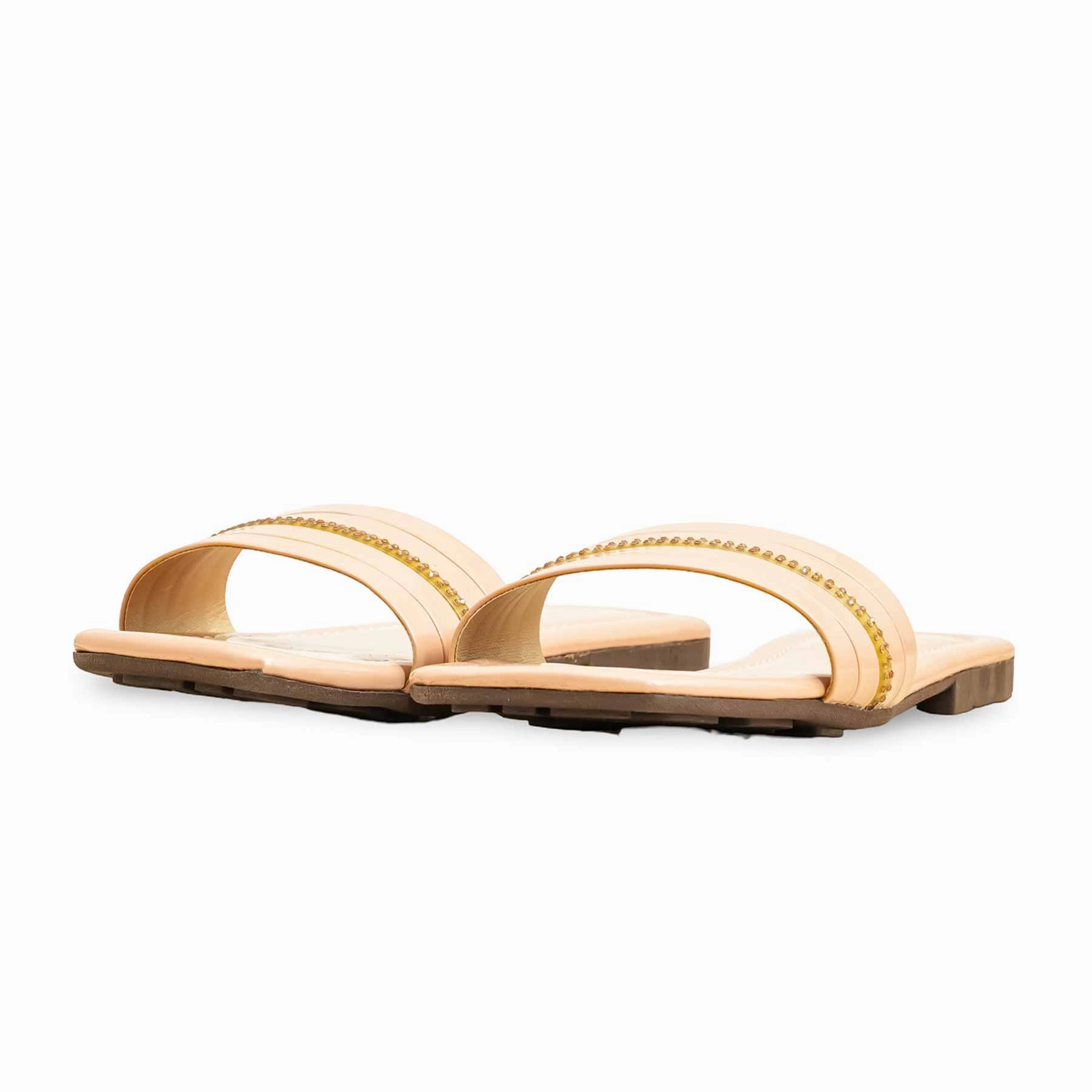 Horse Flats Shoes Beige Casual Slipper For Women CL2133