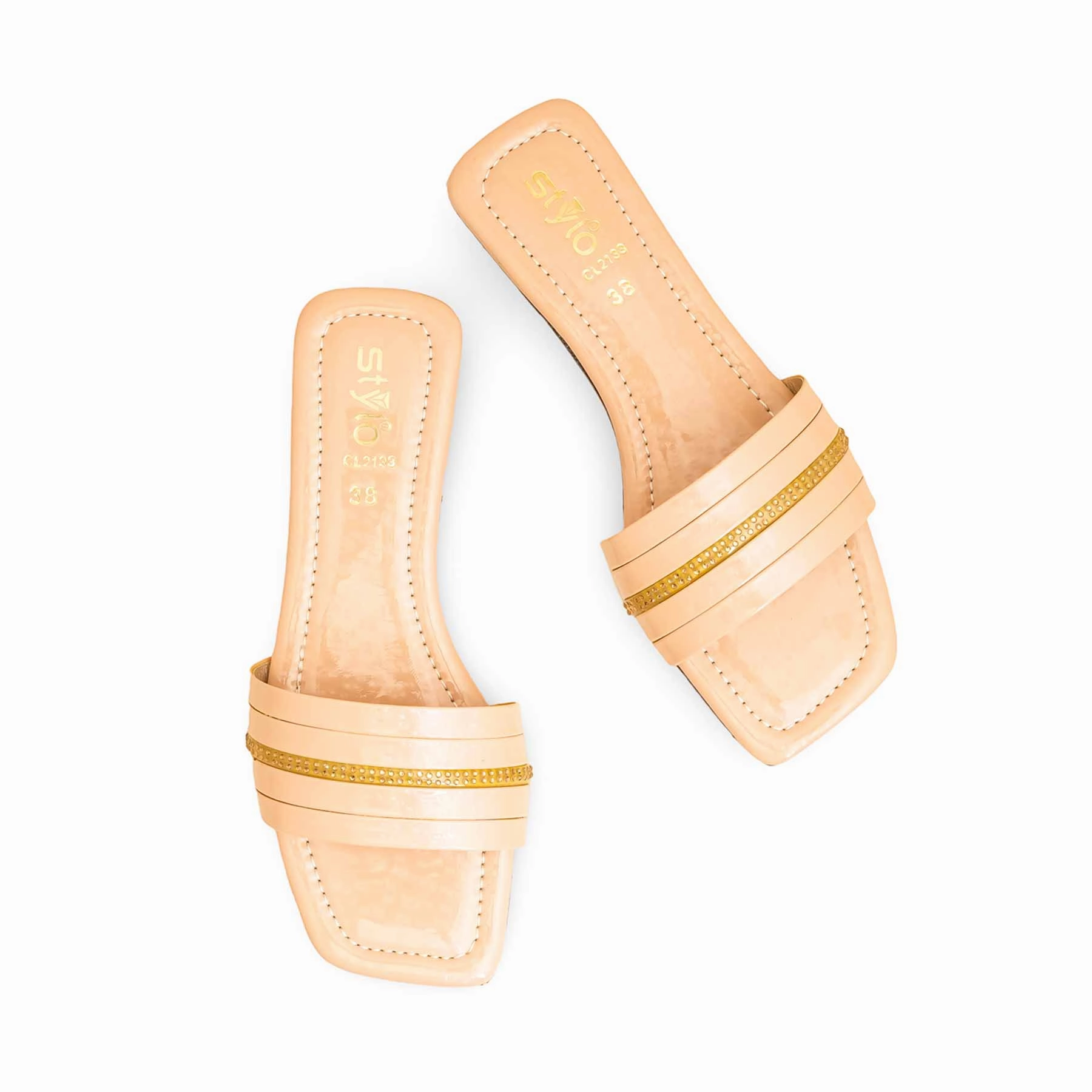 Flat Shoes With Strings Beige Casual Slipper For Women CL2133