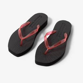 Split Toe Flip Flops Tapered Platform Black with Transparent Red Strap