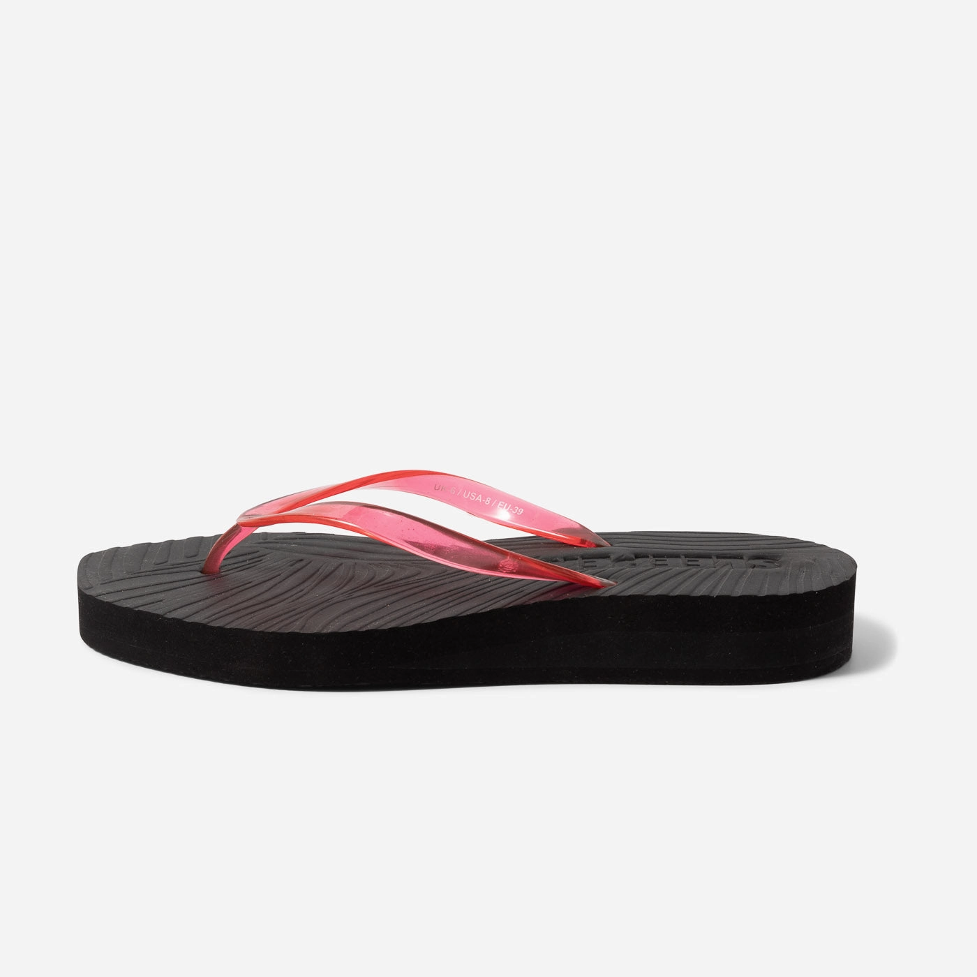 Tapered Platform Black with Transparent Red Strap Marlin Flip Flops