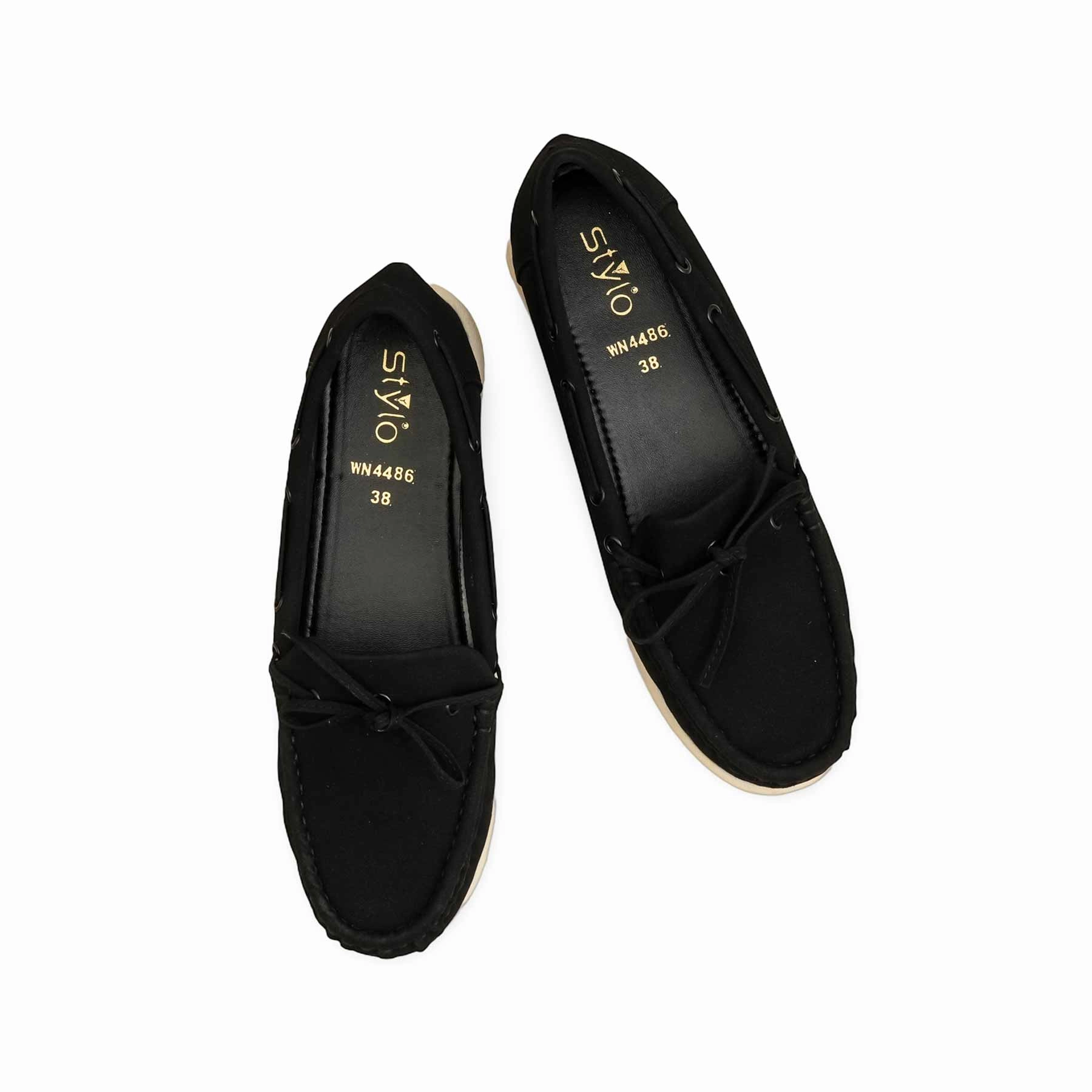 Black Women Moccasin WN4486 Lacoste Misano Elastic Slip-on Casual Shoes