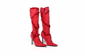 Cesare Paciotti - Red Suede Knee High Boots with Fur Trim  - IT 38 Youth Motocross Boots