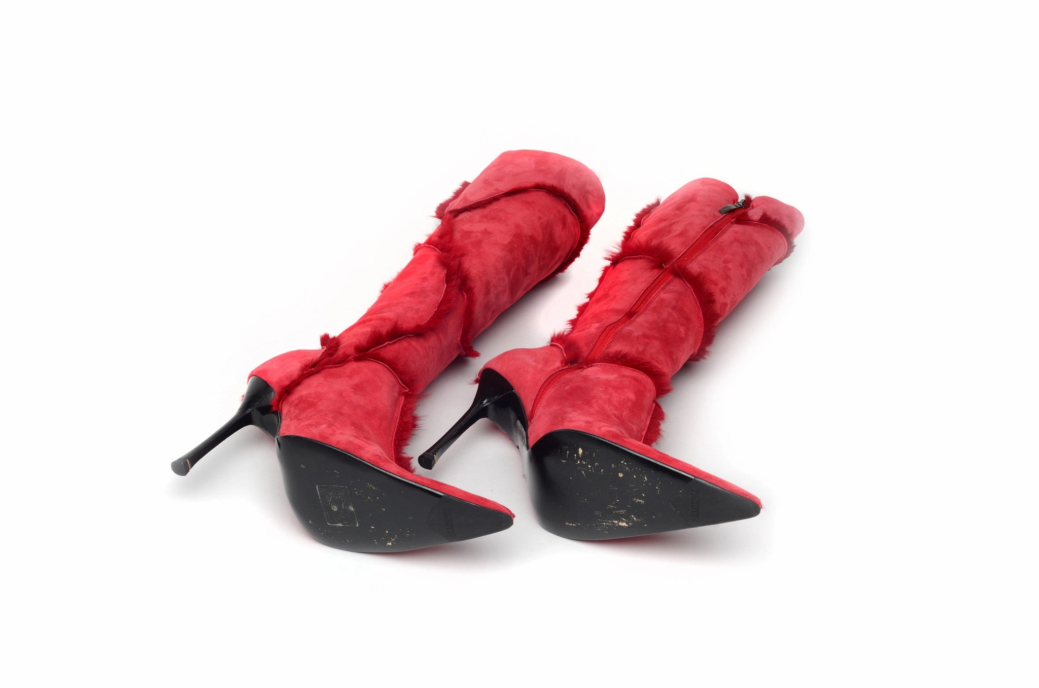 Grundens Boots Cesare Paciotti - Red Suede Knee High Boots with Fur Trim  - IT 38