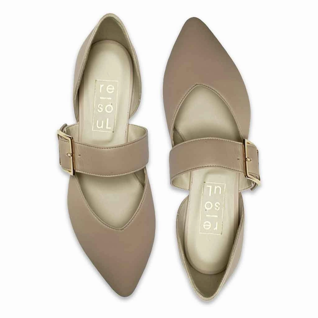 Chrissy  Buckle Flat - Cream Flat Sole Dress Shoes