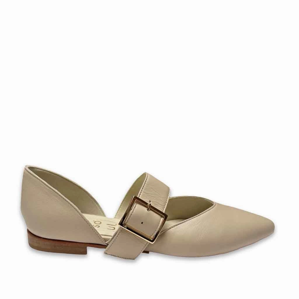 Chrissy  Buckle Flat - Cream Comfiest Flat Shoes