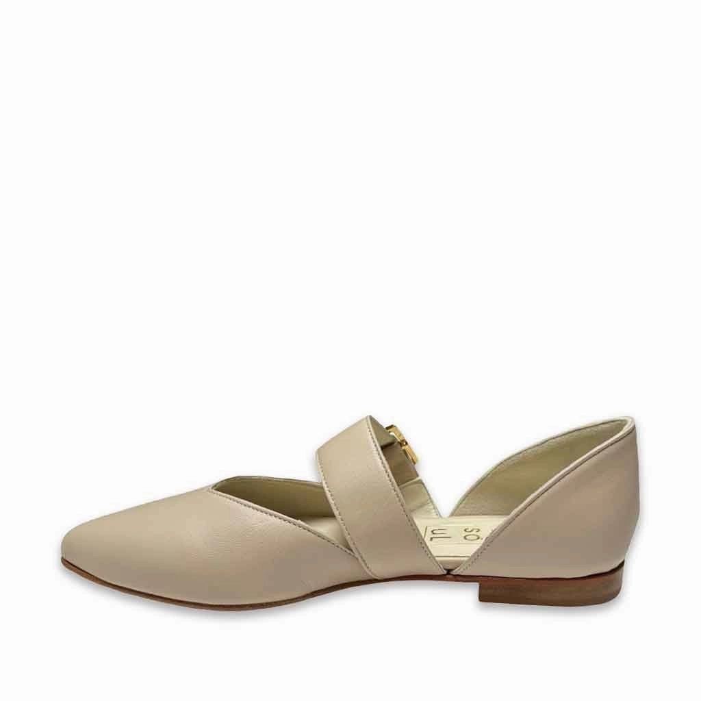 Chrissy  Buckle Flat - Cream Flat Shoes For Training