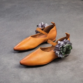 Casual Spd Cycling Shoes Women Retro Ethnic Flower Leather Pointed Toe Shoes