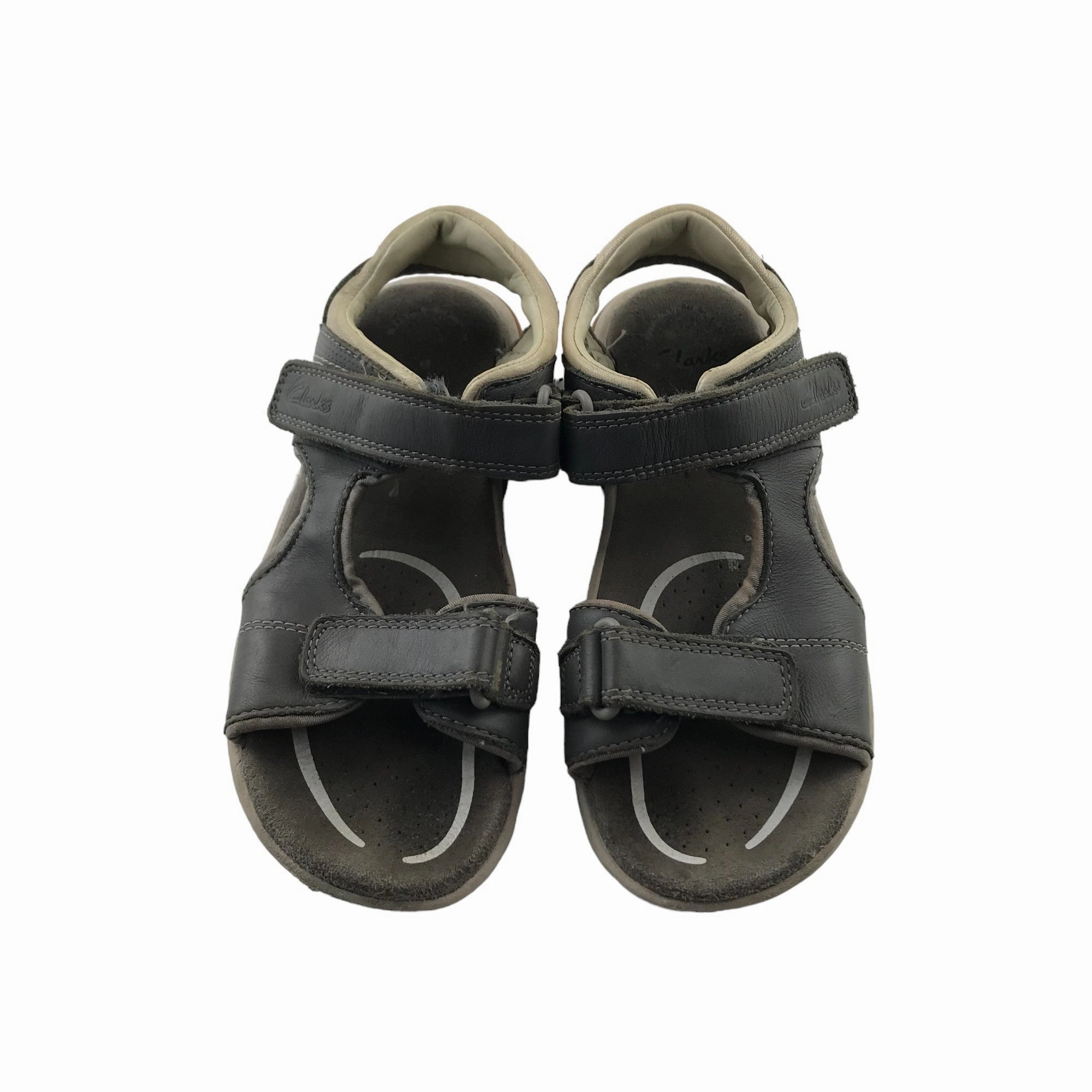 Clarks Sandals Shoe Size 12.5 Junior Grey Leather Style with Straps Munro Sandals