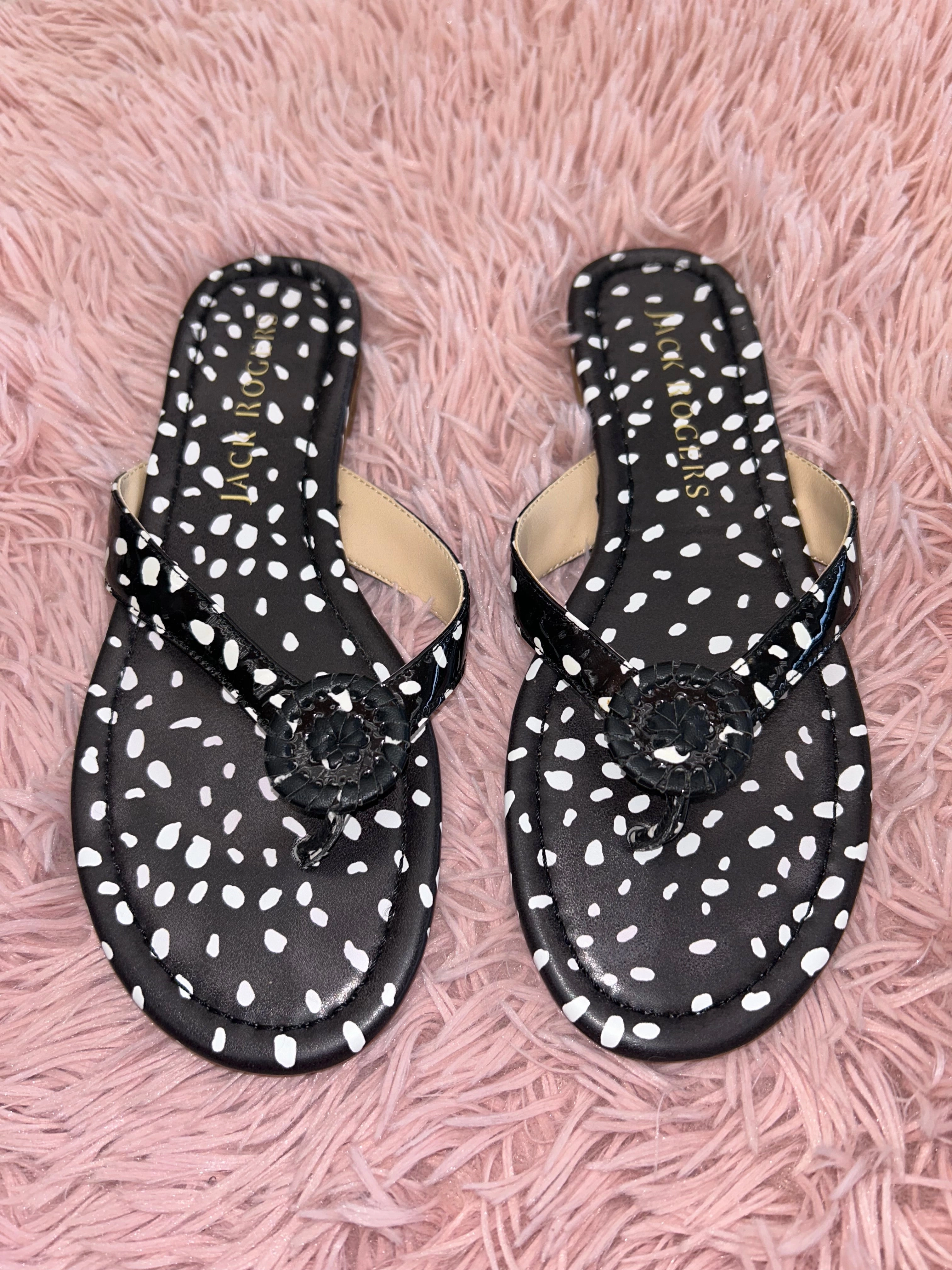 Fat Face Flip Flops Sandals Flip Flops By Jack Rogers In Black White Polkadot, Size: 7